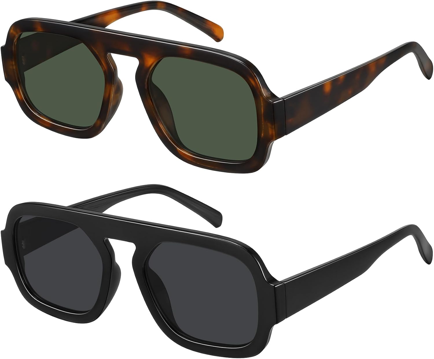 

Солнцезащитные очки WOWSUN Retro Aviator для женщин, квадратная форма, модные солнцезащитные очки в стиле 70-х, 2 Pack: Black Frame Grey Lens+tortoise Frame Greyish Green Lens