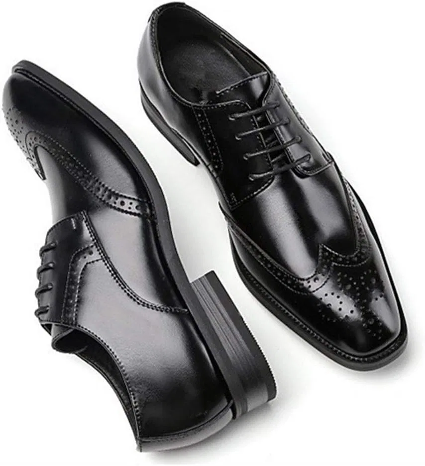 Туфли Formale Schuhe für Männer Schnüren gebrannte Zehenflügelspitze Brogue Cowide Anti-Rutsch-Nicht-Slip-Widerstands-Gummi-Sohle-Party Generic, Schwarz — фото 2