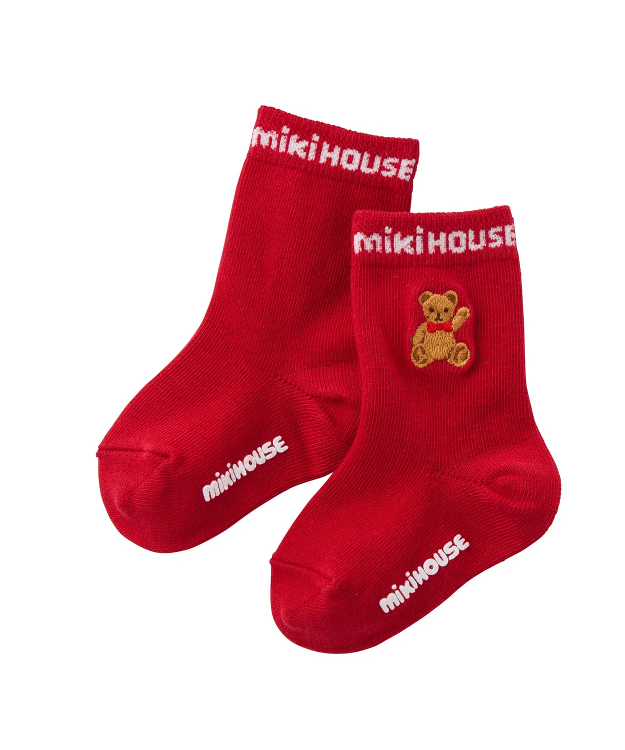 Носки Miki House Bear с вышивкой, хлопок, красные