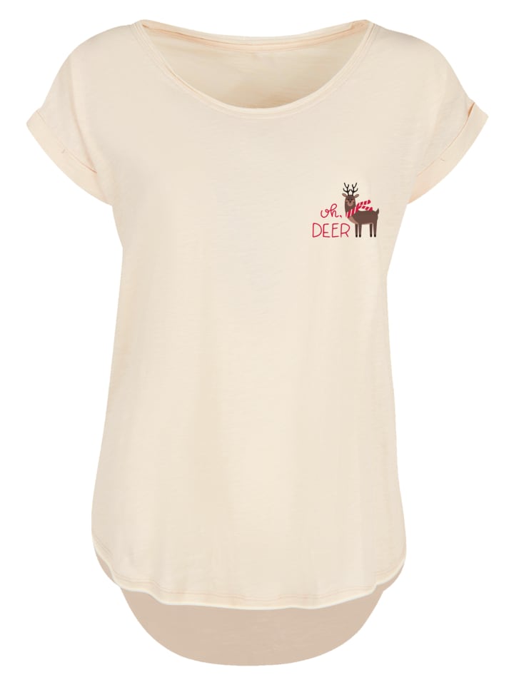 

Удлиненная футболка с рождественским оленем в цвете Белый песок F4NT4STIC