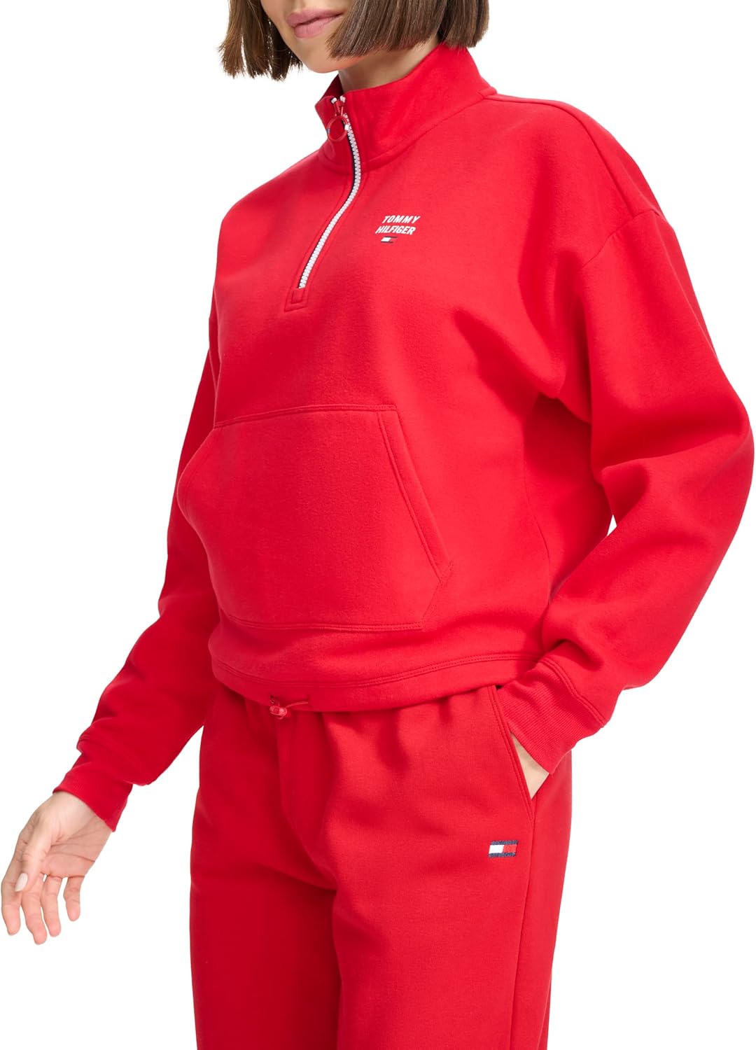 Женская флисовая толстовка Tommy Hilfiger с застежкой-молнией Quarter Zip, Rich Red — фото 3