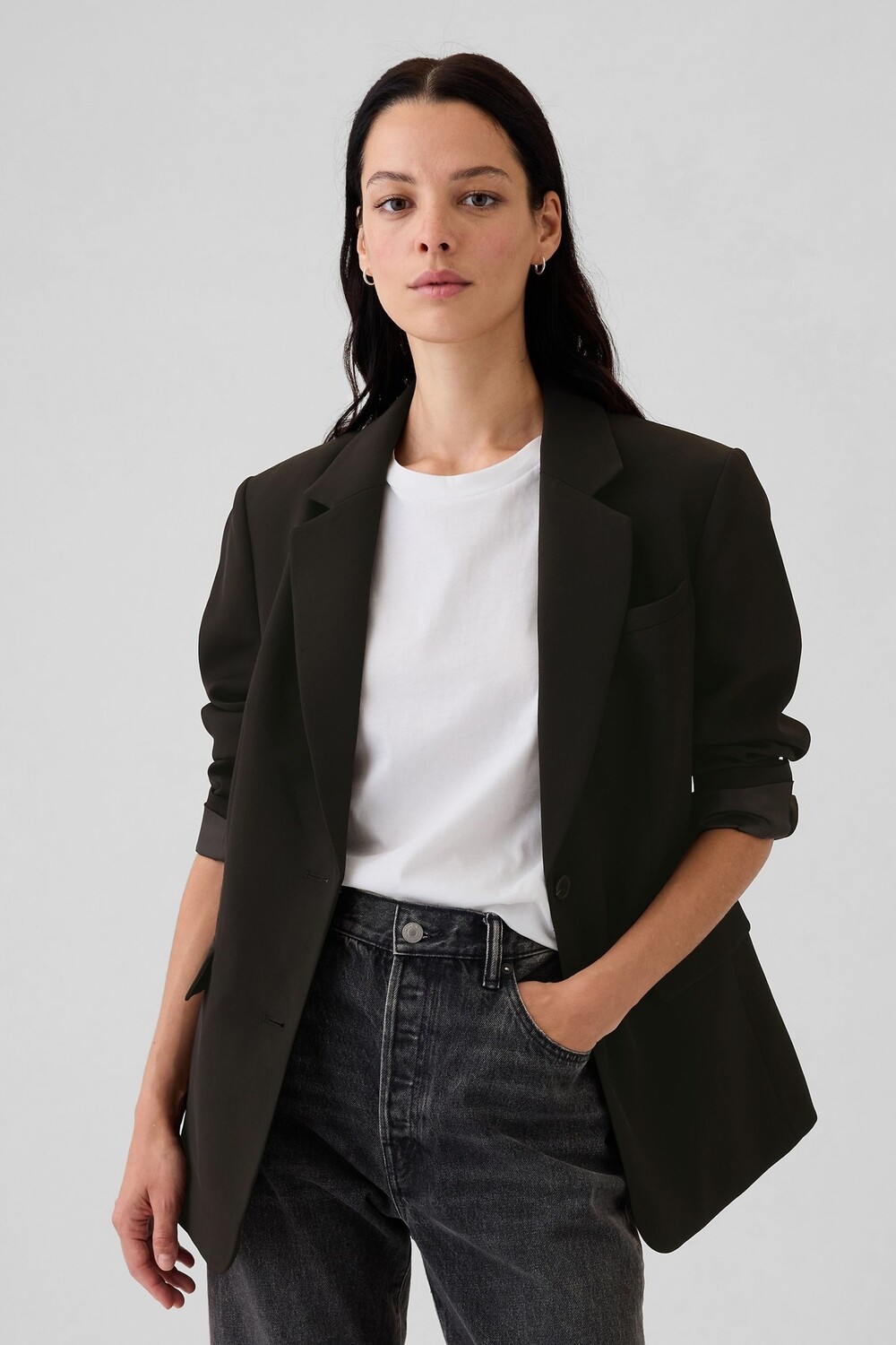 

Свободный блейзер из чесаного твила Gap, черный