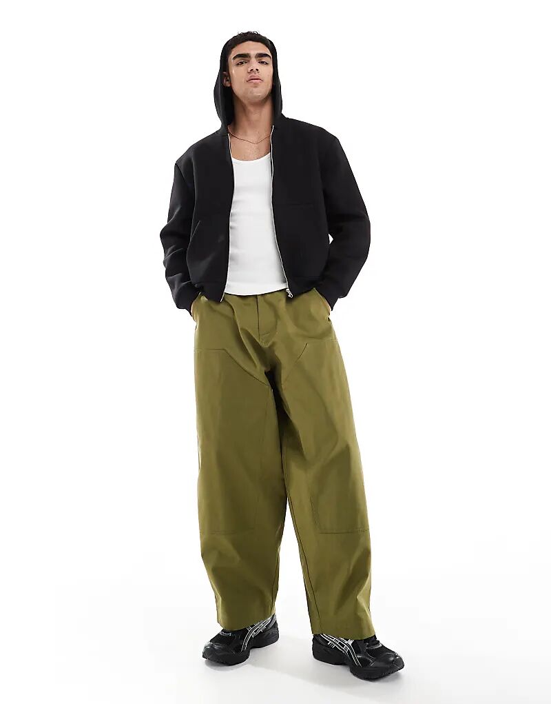 

Широкие брюки-баллоны из парусины ASOS DESIGN зеленого цвета с вставками на коленях