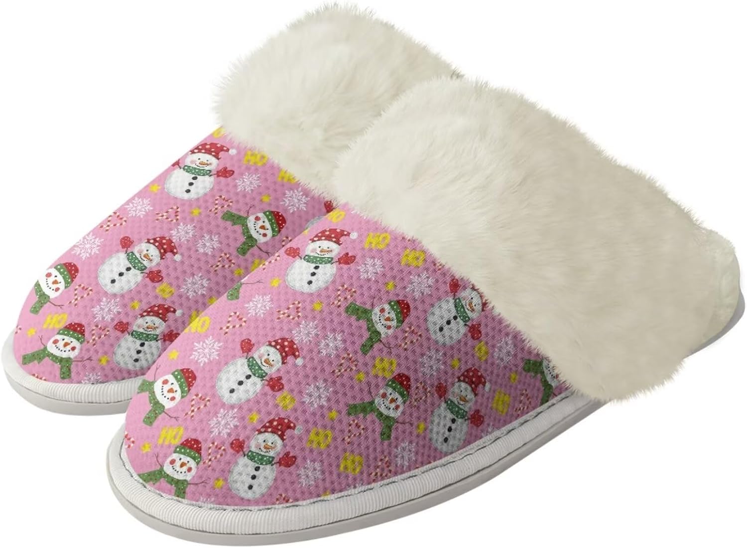 

Мягкие тапочки для женщин и мужчин, плюшевые теплые тапочки, уютные домашние тапочки для спальни с пушистым воротником Jiquruby, Christmas Snowman
