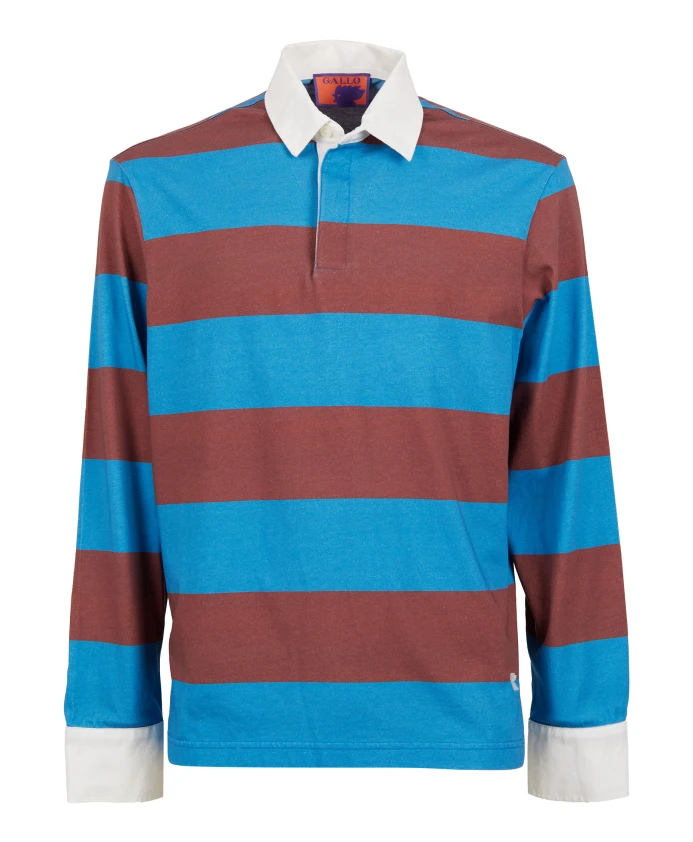 

Мужская поло-рубашка для регби в светло-голубую и коричневую полоску с вставками. Gallo, мультиколор