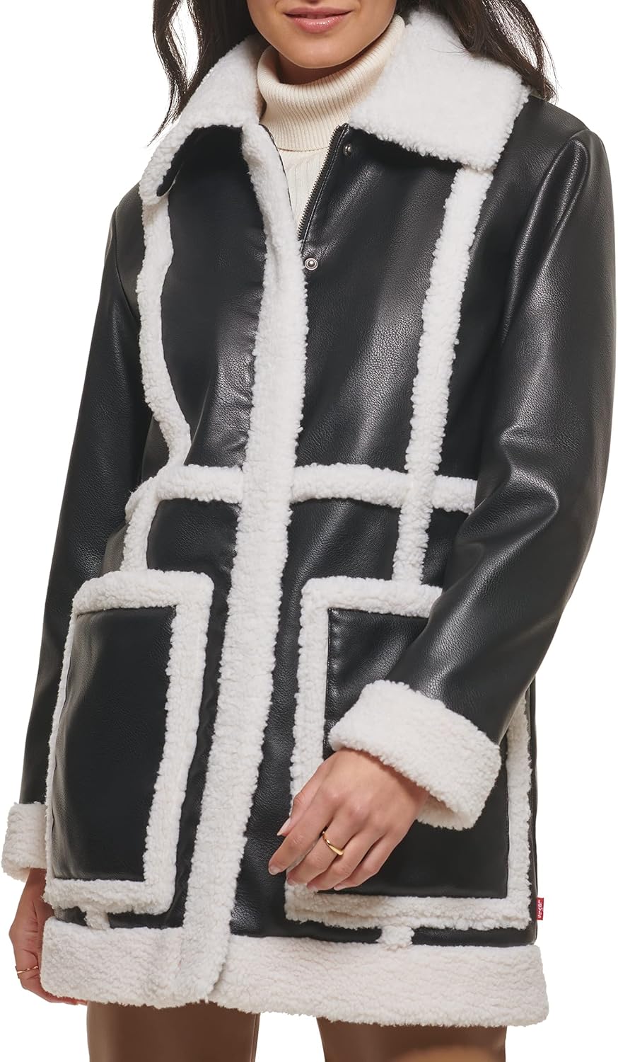 

Женская длинная куртка Levi's из искусственной кожи с отделкой, черный