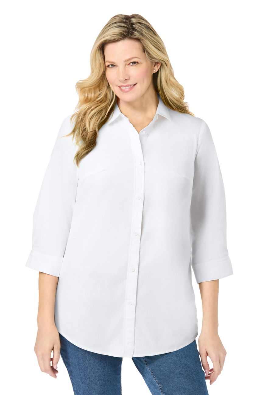 

Рубашка больших размеров с идеальным рукавом три четверти Woman Within, Original white