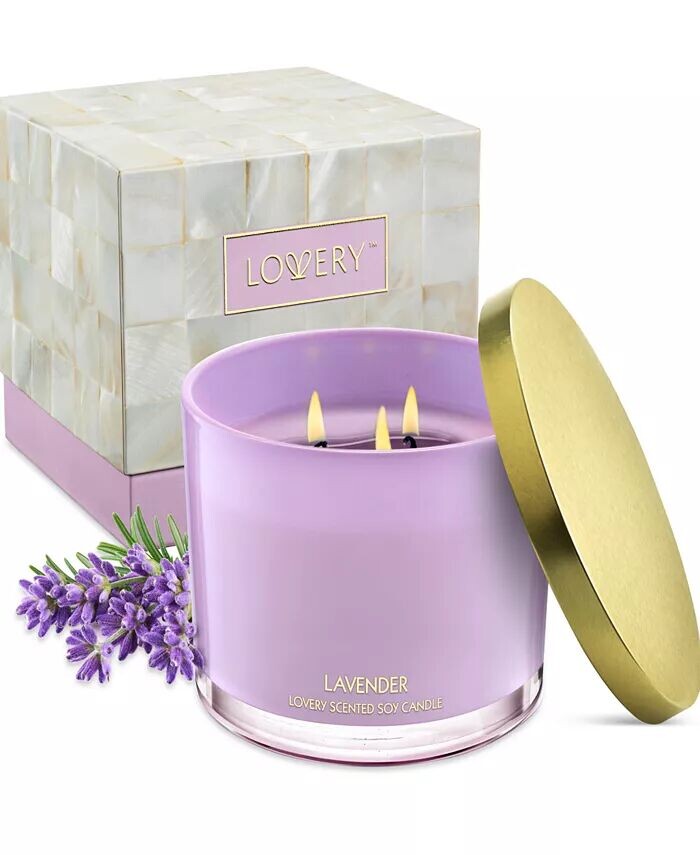 

Соевая свеча Lavender с 3 фитилями, 13 унций Lovery, белый