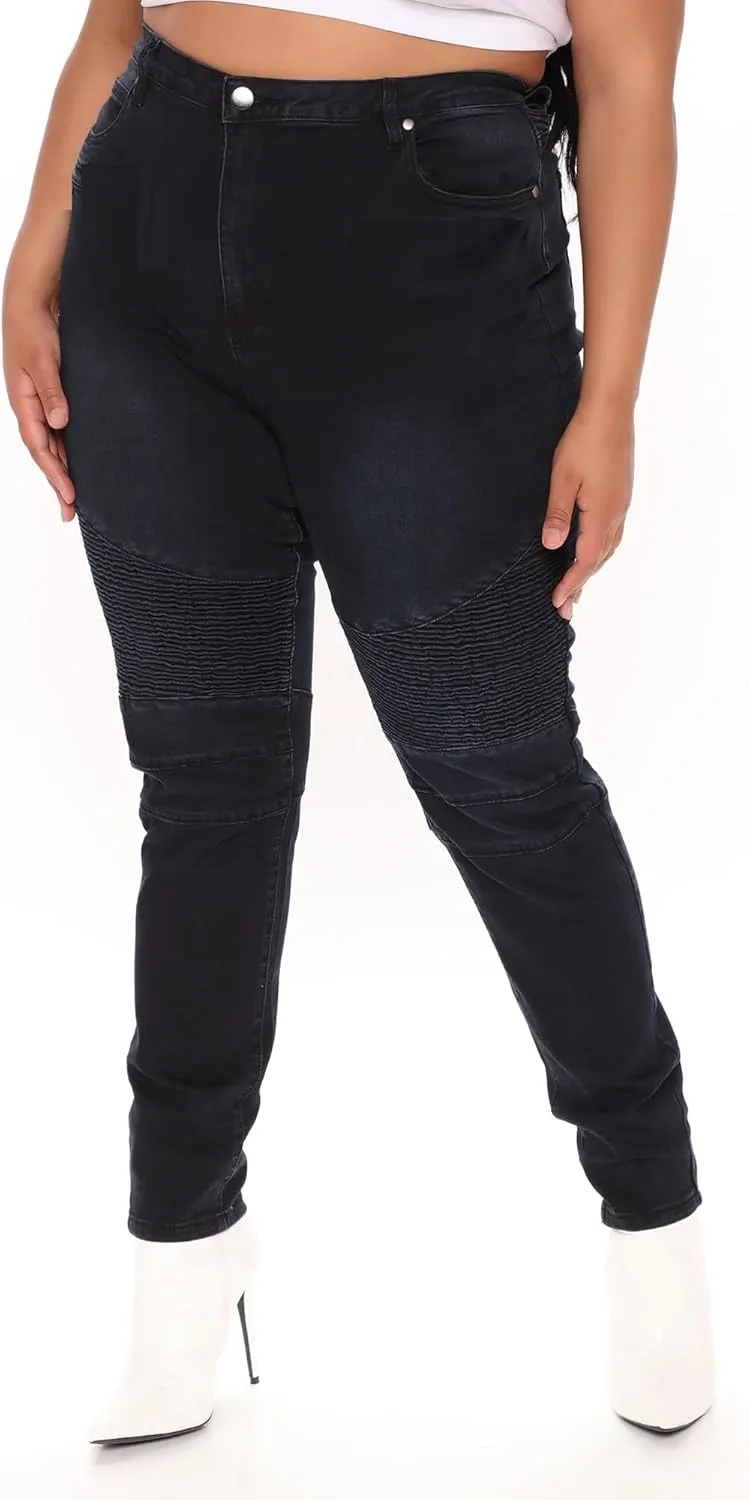 

Jack David Women's Plus Size Moto Biker Stretch Skinny Denim Jeans