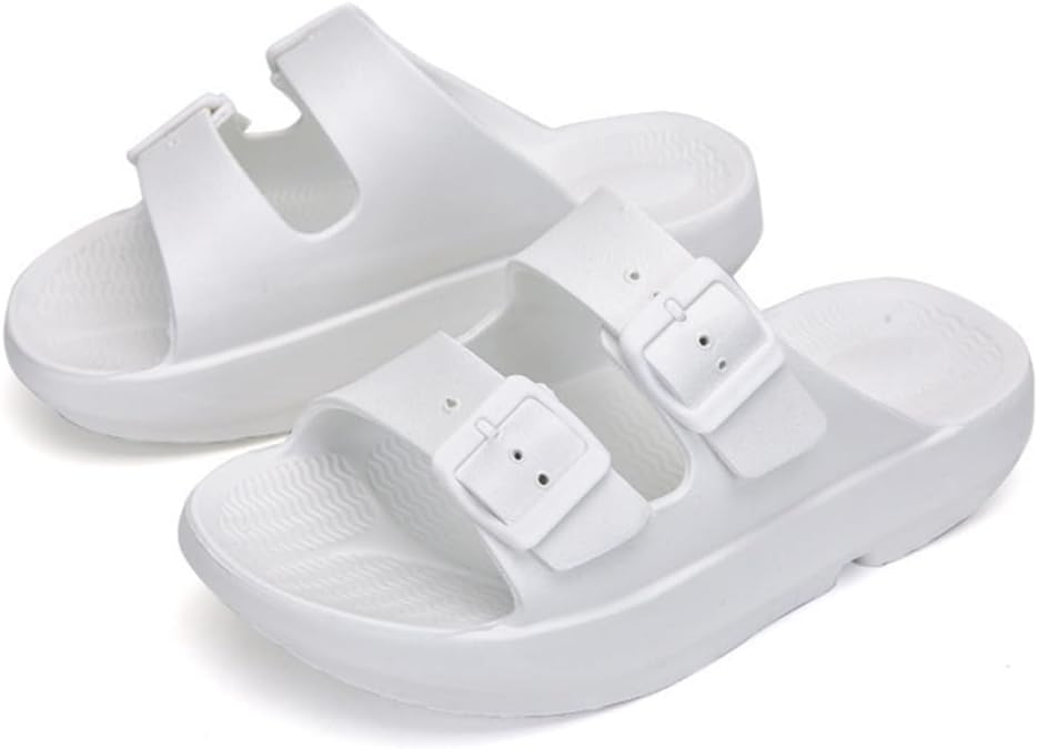 

Шлепанцы для женщин и мужчин с двойной пряжкой, регулируемой толстой подошвой, подушечками, для ванной комнаты, плоские сандалии из ЭВА, однотонные повседневные туфли Yfdzkj, белый