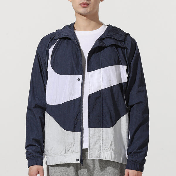 Куртка Men's Nike Sportswear Swoosh Contrasting Colors Large Logo Hooded Woven Jacket Autumn Navy Blue, мультиколор — фото 3
