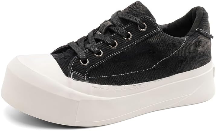 

Мужские новые потертые джинсовые кроссовки 2025 года, стильные низкие платформенные туфли с ретро-дизайном, удобные для повседневной носки и уличного стиля Aokisx, черный