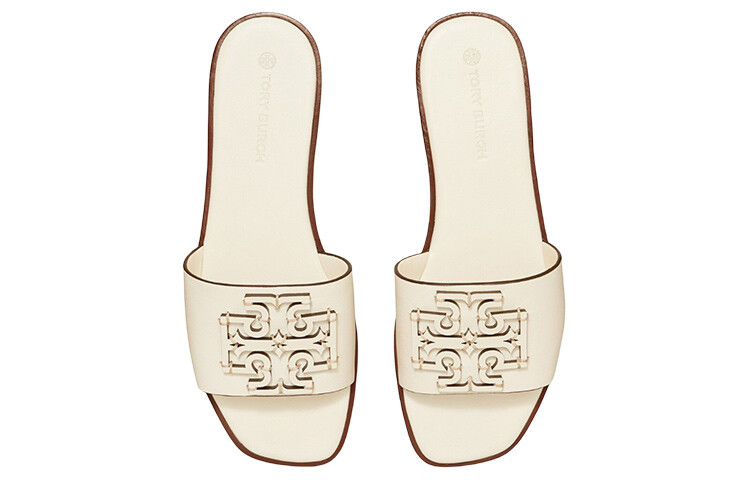 Шлепанцы женские цвета слоновой кости и белого цвета Tory Burch — фото 4