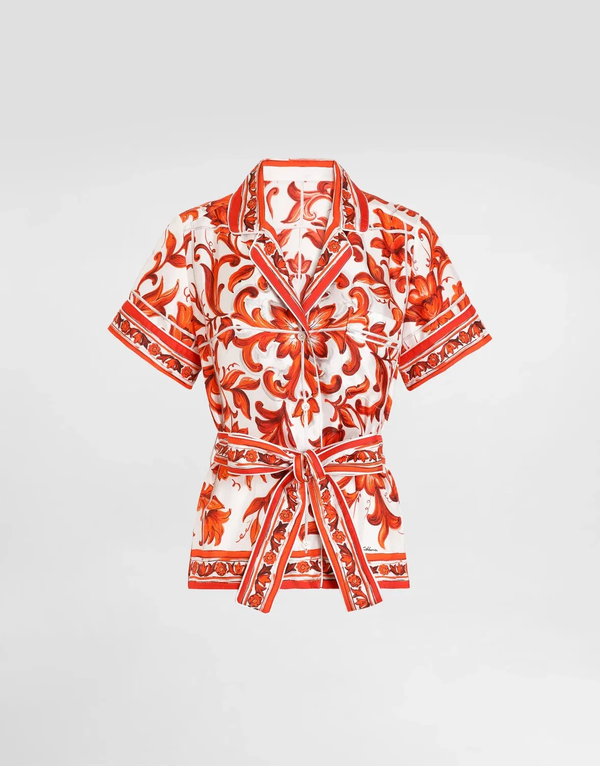 Рубашка из шелка с принтом «Майолика», Dolce & Gabbana, бежевый