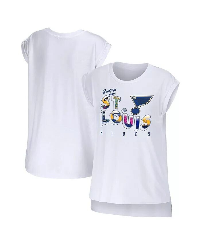 

Женская белая футболка St. Louis Blues Greetings From Muscle Wear By Erin Andrews