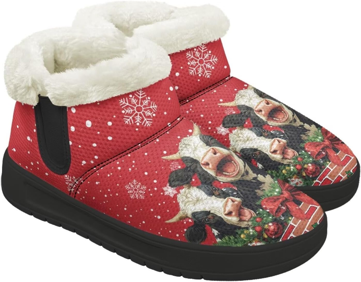 

Мужские зимние ботинки Qoiuvncy, повседневные сапоги для снега, для мужчин, уютные с меховой подкладкой, теплые, с низким верхом, Christmas Cow