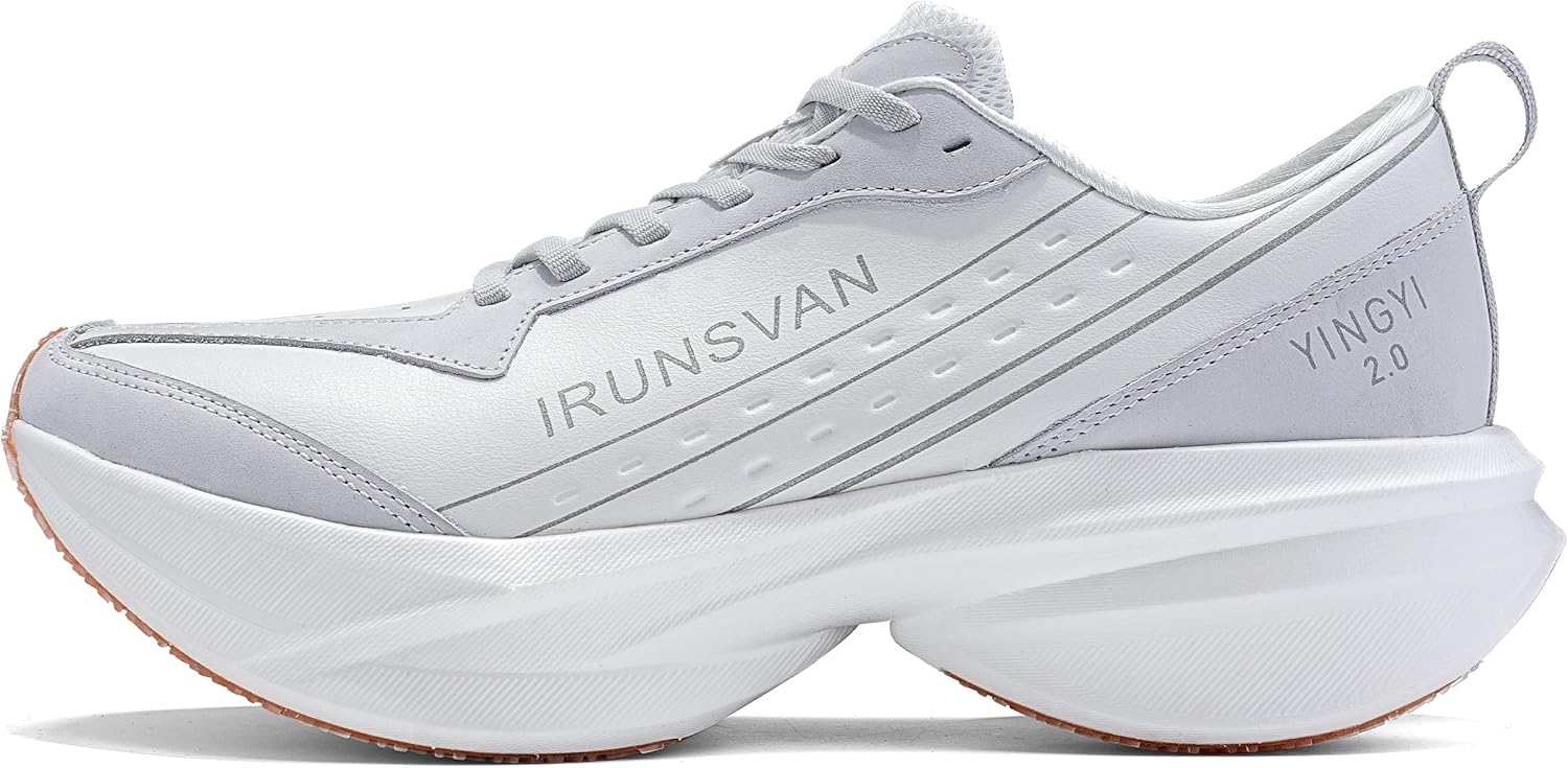 

Беговые кроссовки с углеродной вставкой для зимы - водонепроницаемые, дышащие, амортизирующие кроссовки с полной кожей, поддержкой свода стопы и противоскользящей подошвой Irunsvan, белый
