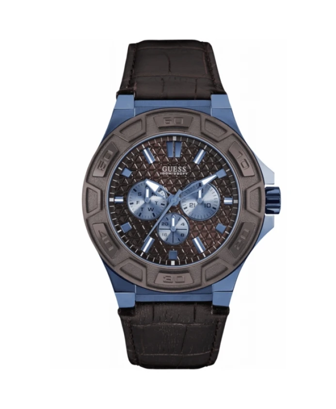 

Кварцевые часы с кожаным ремешком Guess, синий