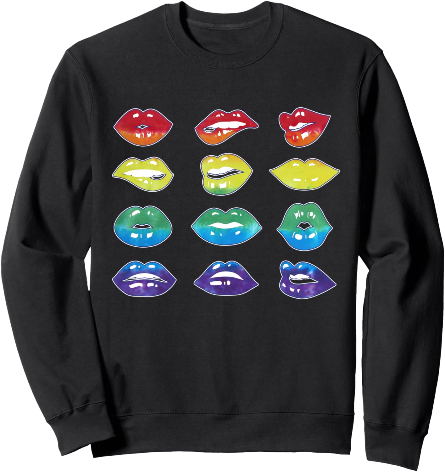 

Яркая и красочная толстовка в стиле поп-арт с радужными губами Vibrant Colorful Pop Art Rainbow Lips Style, черный