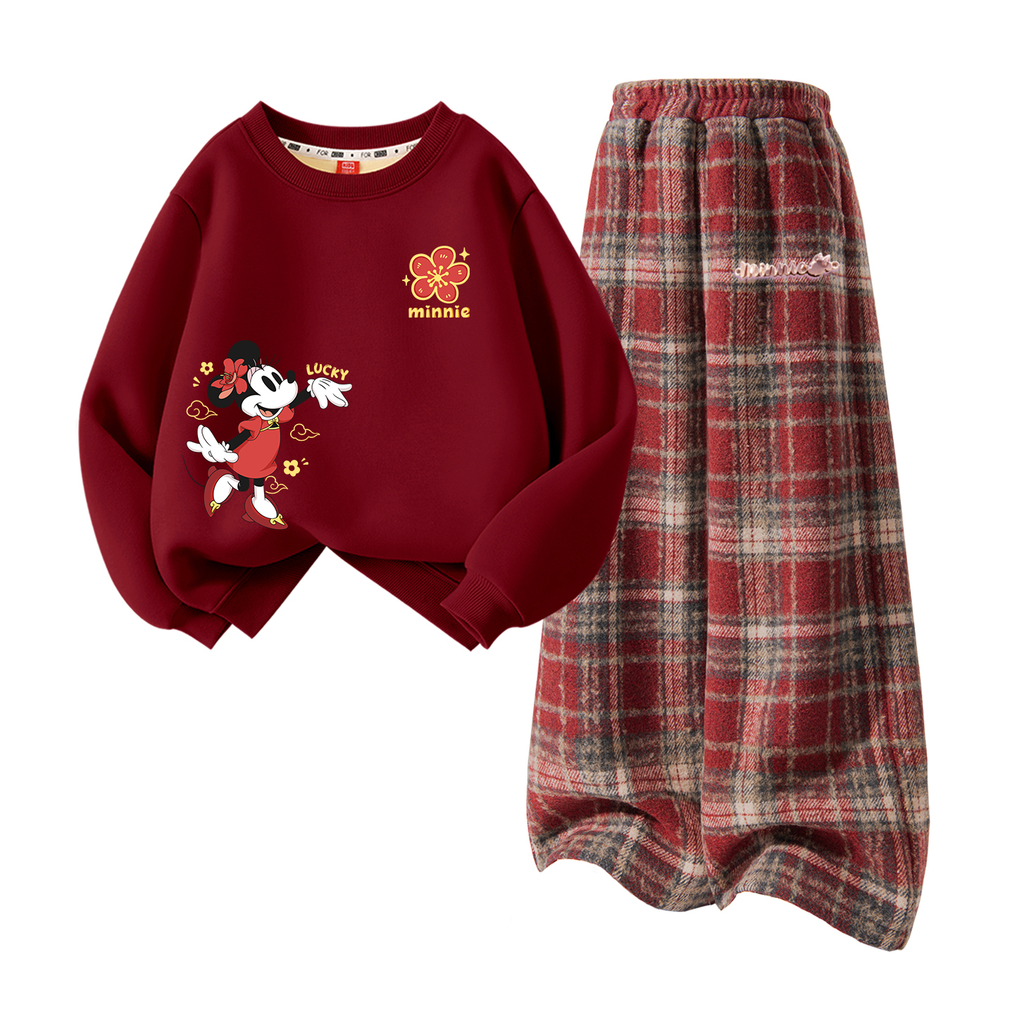 

Детский костюм Tang с круглым вырезом и толстым воротником Disney, [thickened and fleece-lined]diyunefu niu k бордовый+dielong metal label k красный plaid