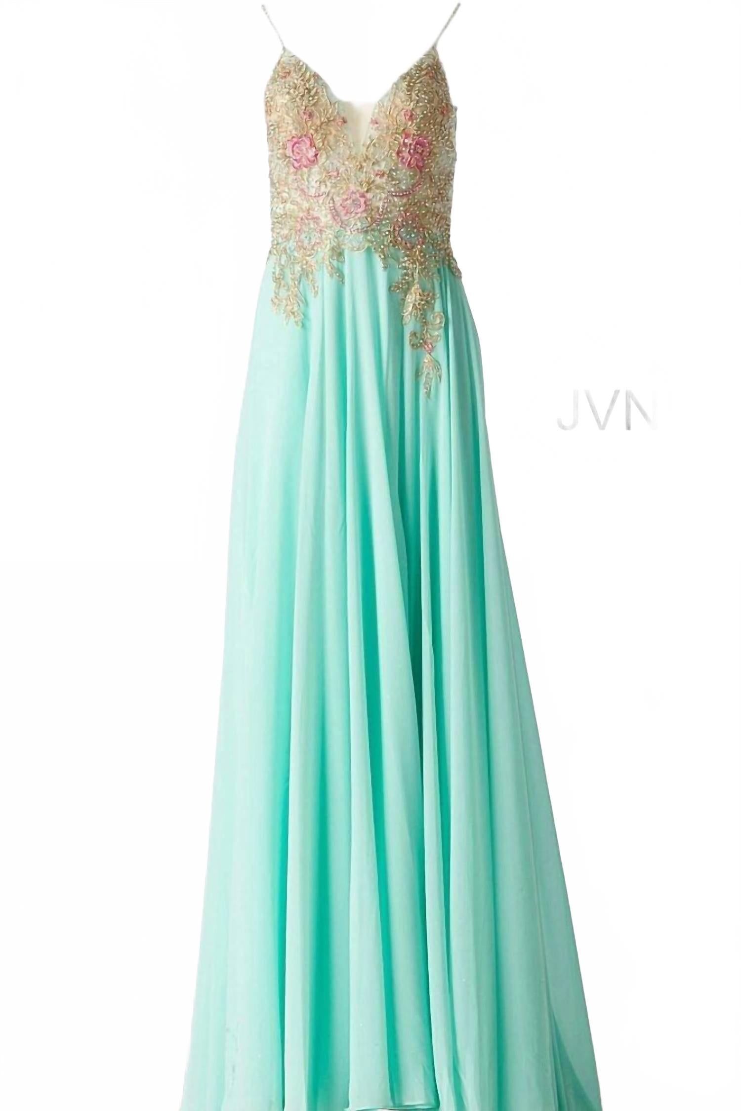 

Женское вечернее платье со spaghetti-лямками в небесно-голубом цвете JOVANI