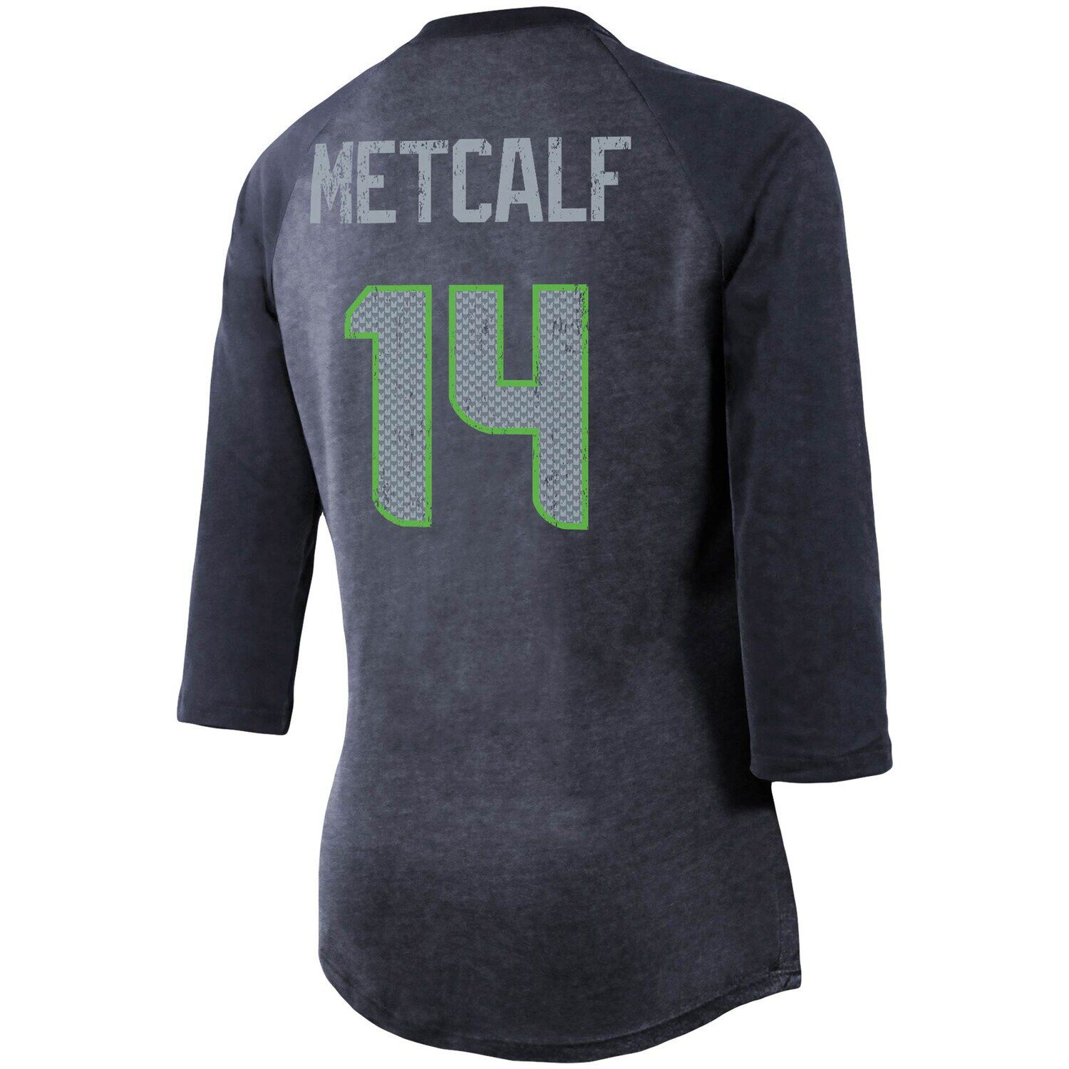 

Женская футболка Fanatics с логотипом DK Metcalf College Navy Seattle Seahawks, имя и номер игрока, футболка трехцветного кроя реглан с рукавами 3/4 Majestic