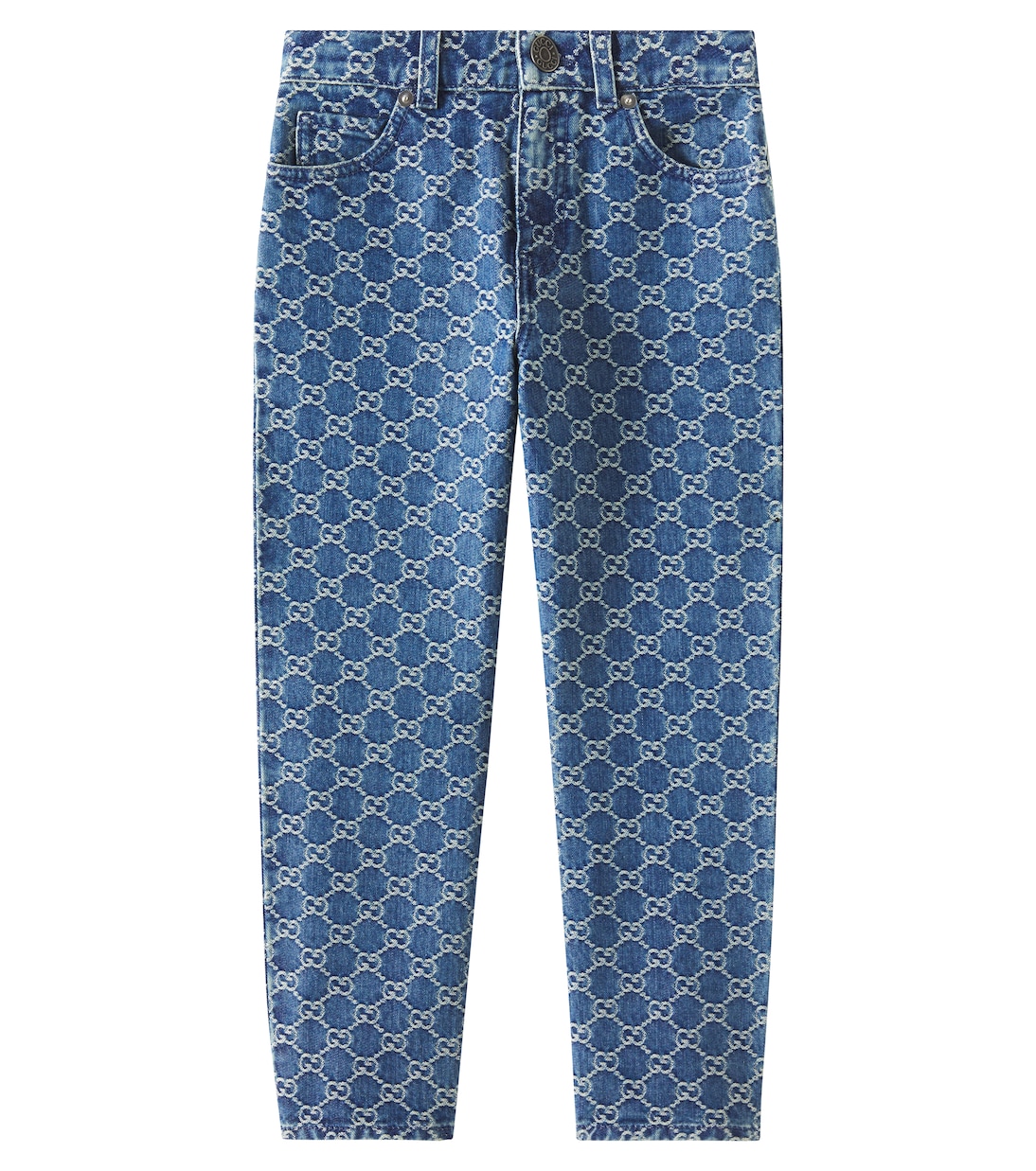 

GG джинсы прямого кроя из денима с жаккардом Gucci Kids, Deep Azure