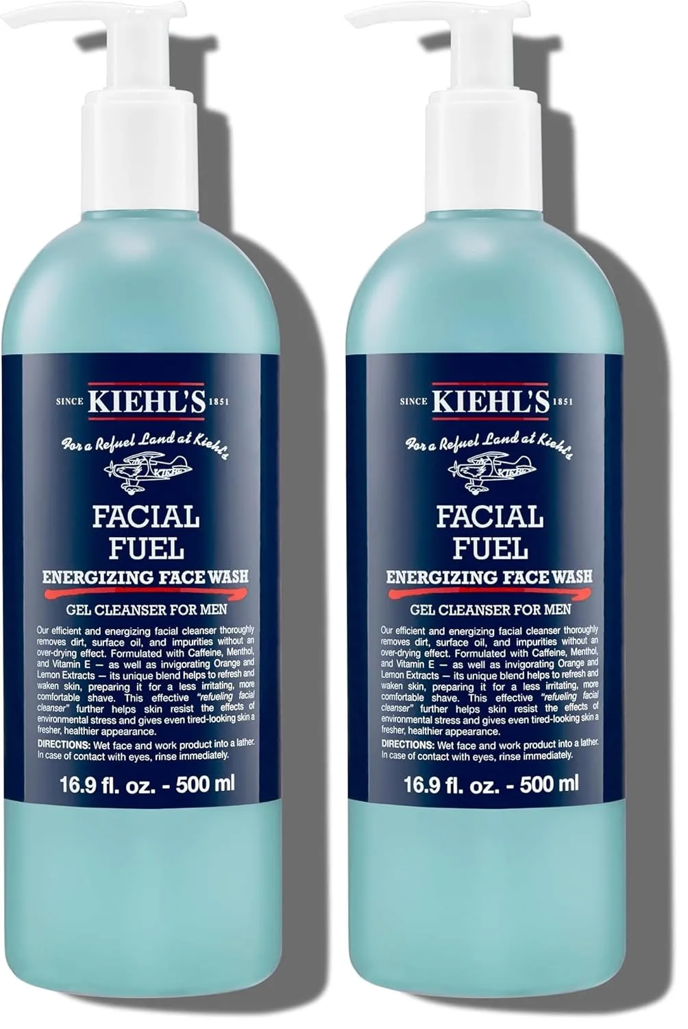 Гель для умывания Kiehl's — Facial Fuel, освежающий и бодрящий, для мужчин, с кофеином, витамином Е и ментолом. Не, 500 мл