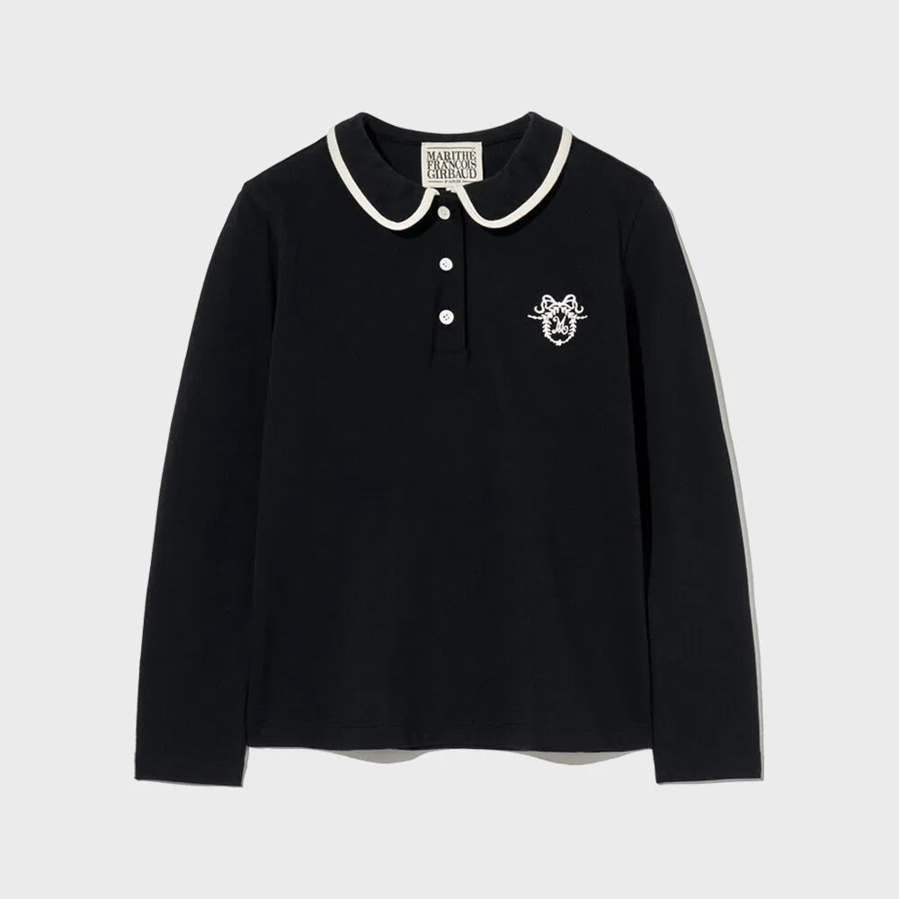 Детская чёрная футболка с длинным рукавом и воротником от Marithé Kids — фото 2