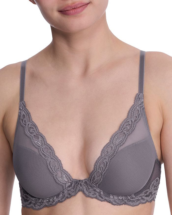 

Бюстгальтер Feathers Contour с глубоким вырезом Natori, серый