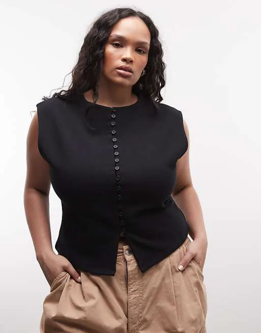 

Черный хлопковый топ на пуговицах с выращенными рукавами ASOS DESIGN Curve