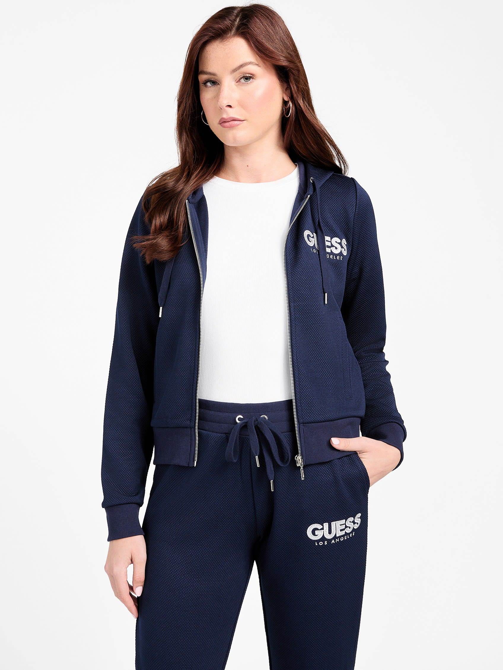 

Толстовка с капюшоном Casandra Jacquard на молнии Guess Factory, цвет nocturnal navy