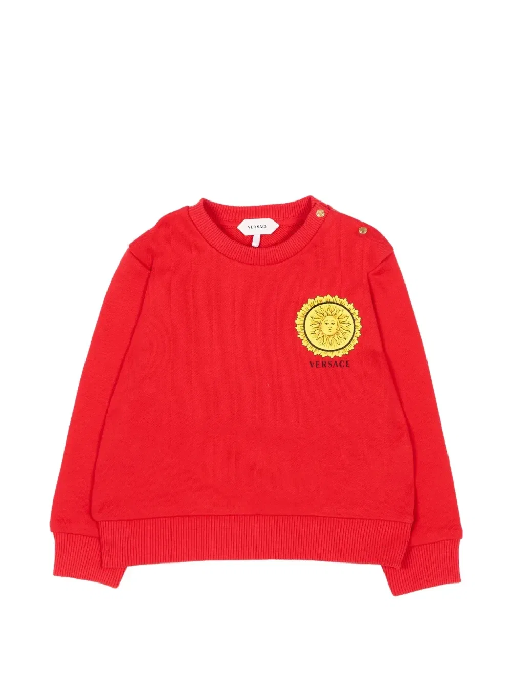 Свитер с пуговицами на плечах с принтом "солнце" Versace Kids, красный