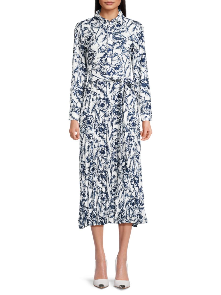 

Платье макси с цветочным принтом и плиссе YAL New York, синий