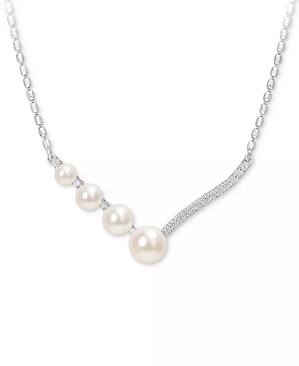 

Эффектное колье из стерлингового серебра длиной 18 дюймов с культивированным пресноводным жемчугом (4–7,5 мм) и выращенным в лаборатории белым сапфиром (1/3 карата) Macy'S, silver