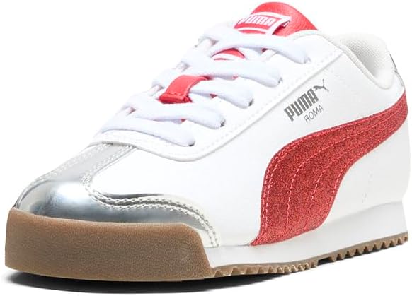 Кроссовки Puma Unisex-Child Roma, белый/красный/серебряный — фото 2