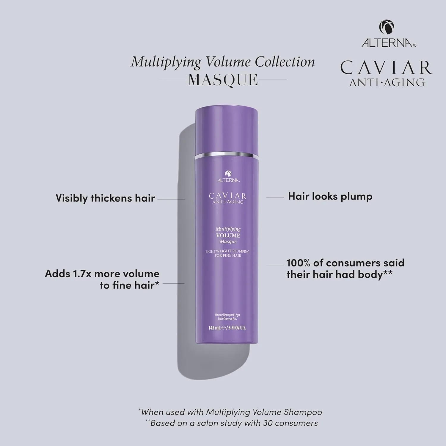 Alterna CAVIAR Anti-Aging Multiplying Volume Masque 150 мл | Легкая увлажняющая маска для объема тонких, редких или плоских волос | Добавляет блеск и объем, укрепляет, распутывает и придает пышность — фото 3