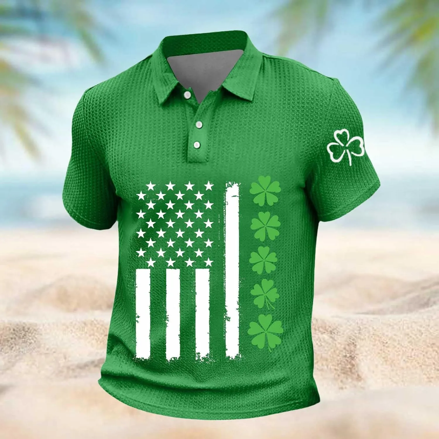 Мужская летняя поло St Patricks Day с коротким рукавом Moisture Wicking Waffle Knit — фото 4