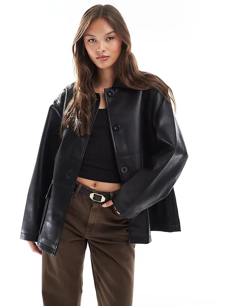 

Куртка Харрингтон ASOS DESIGN из искусственной кожи черного цвета, Черный, Куртка Харрингтон ASOS DESIGN из искусственной кожи черного цвета
