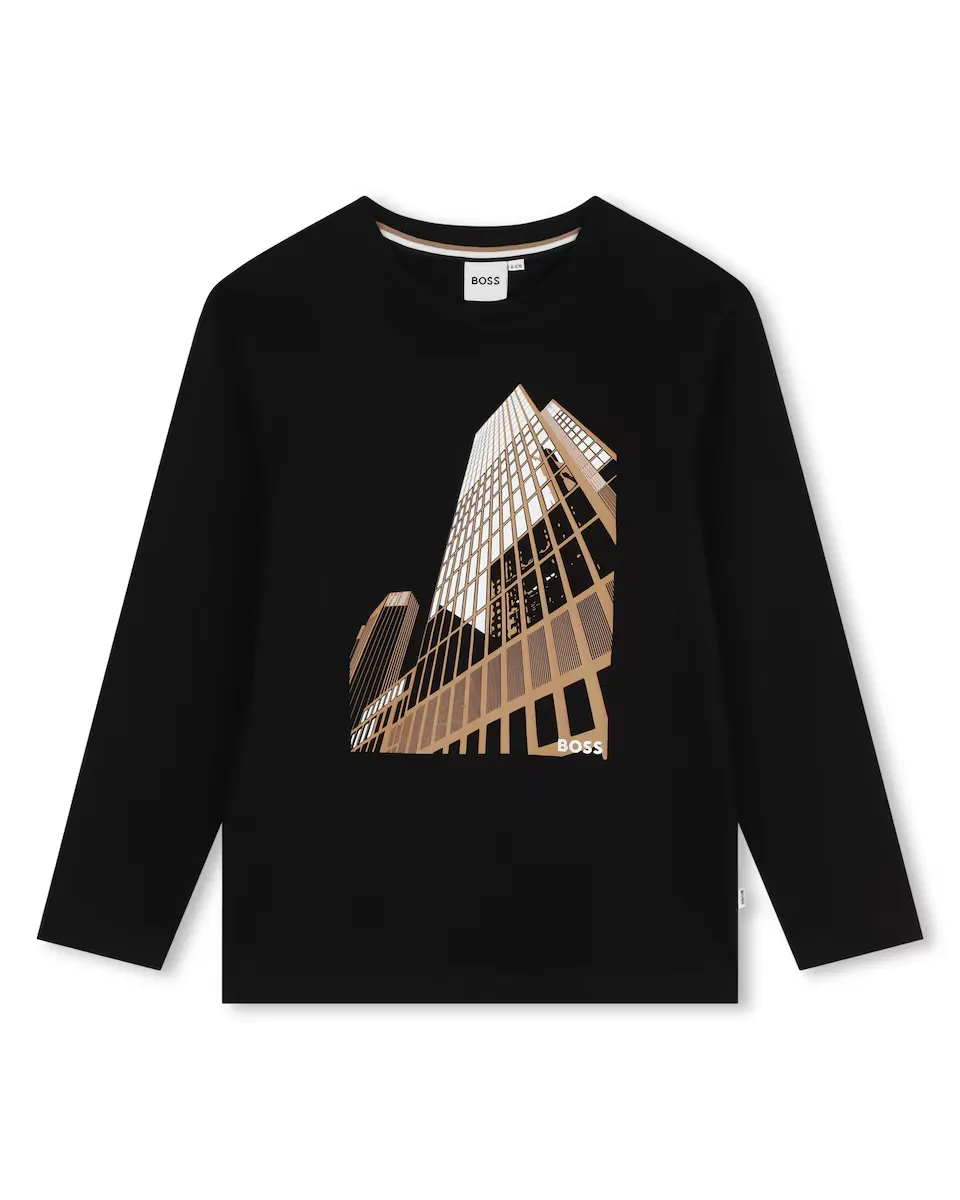 

Футболка для мальчика с длинными рукавами из 100% хлопка BOSS Kidswear, черный