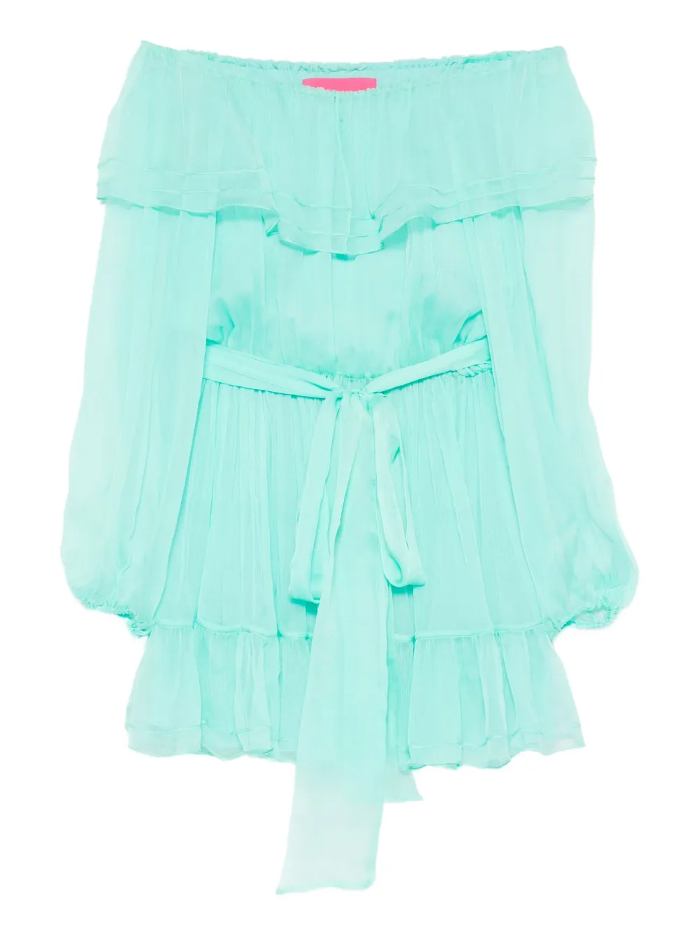 

Мини-платье с оборками и открытыми плечами MIAU by Clara Rotescu, синий