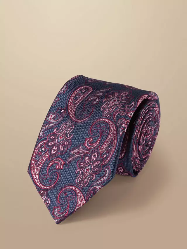 

Галстук Charles Tyrwhitt Silk Paisley, цвет steel/blue/pink