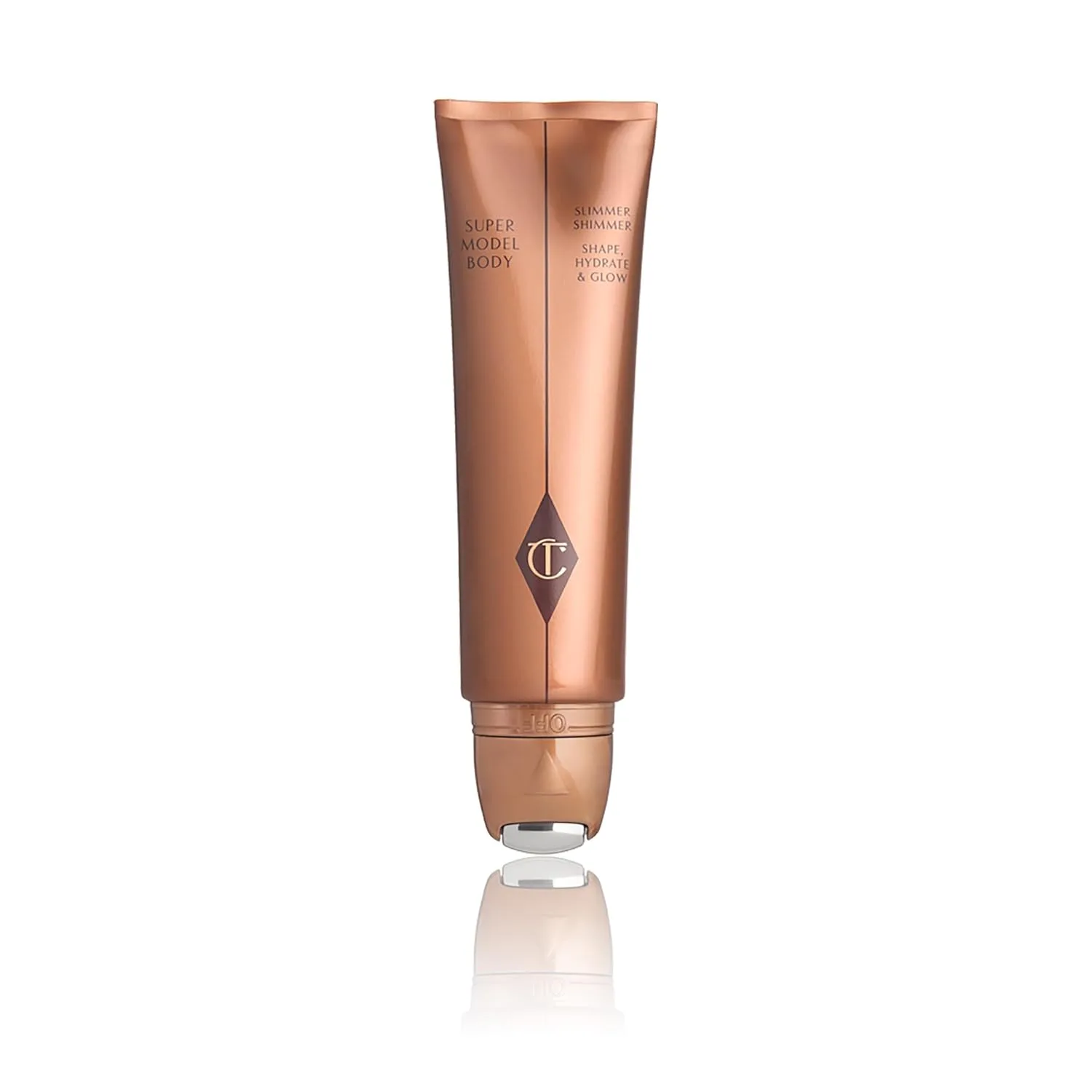 Charlotte Tilbury Super Model Body Highlighter - увлажняющий шиммер для тела с гиалуроновой кислотой, витаминами C и E, маслом шиповника, кофеином и растительными экстрактами