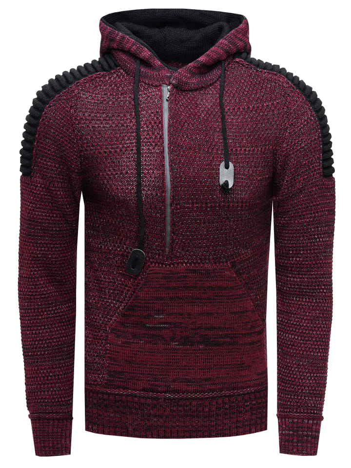 

Свитер контрастной вязки с капюшоном и застежкой-молнией на 1/2 дюйма, бордовый Rusty Neal