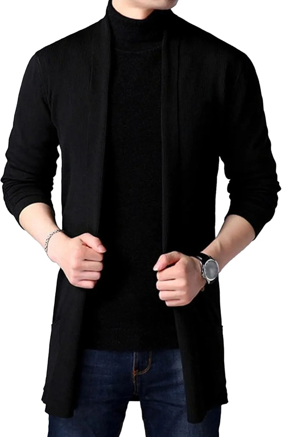

Мужской вязаный кардиган Mid-Length с воротником шаль Slim Fit JEKE-DG