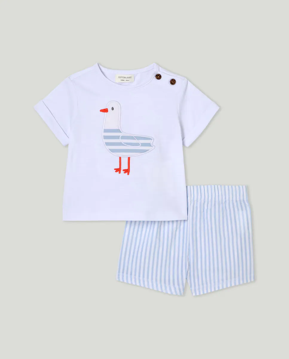 

Короткая пижама с изображением чайки для мальчика Cotton Juice, белый