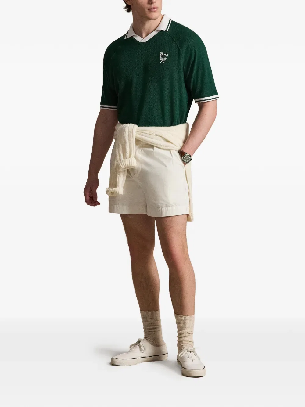 Футболка с вышитым логотипом и воротником-стойкой Polo Ralph Lauren, зеленый — фото 2