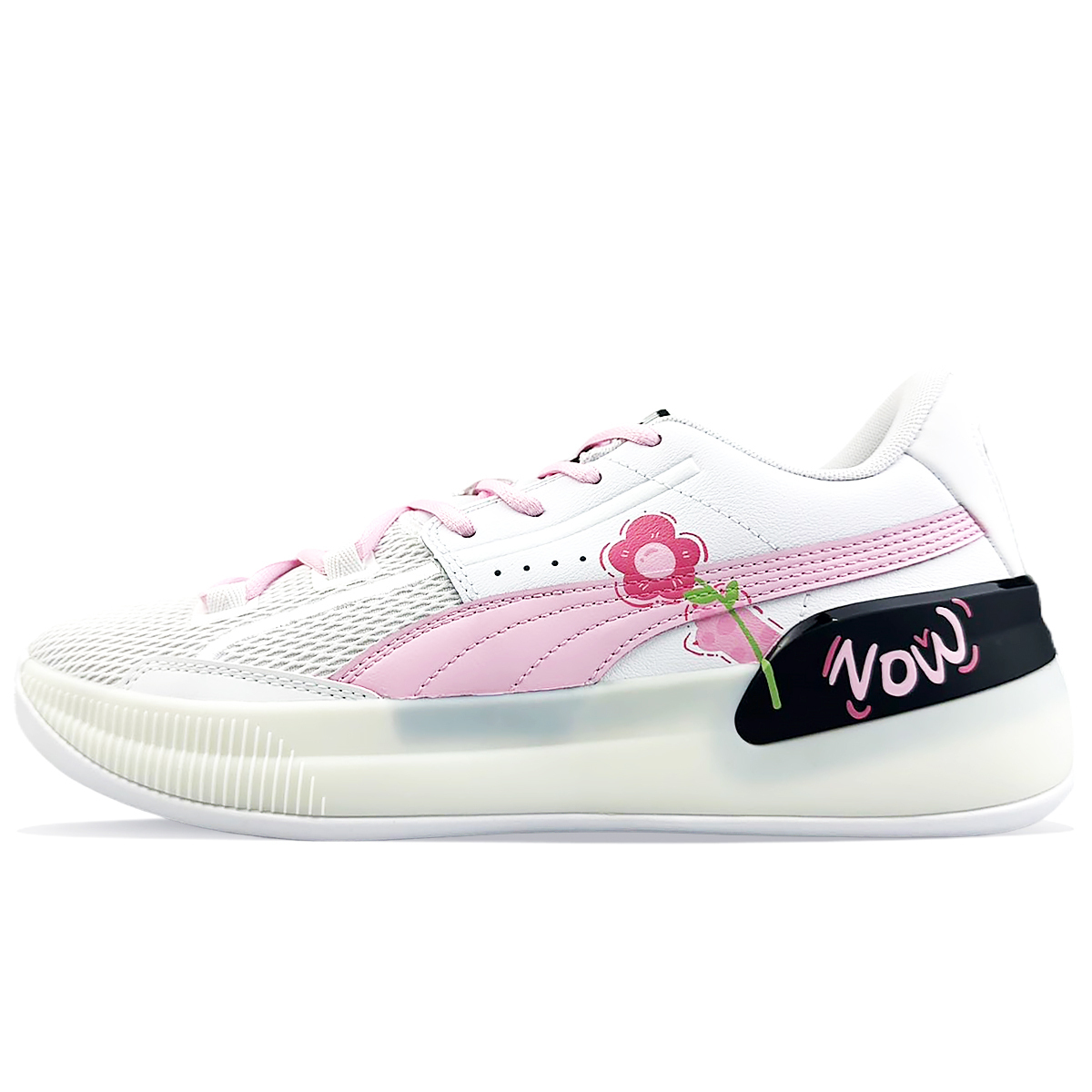 

PUMA Кроссовки баскетбольные Clyde Hardwood мужские низкие розово-белые, цвет White