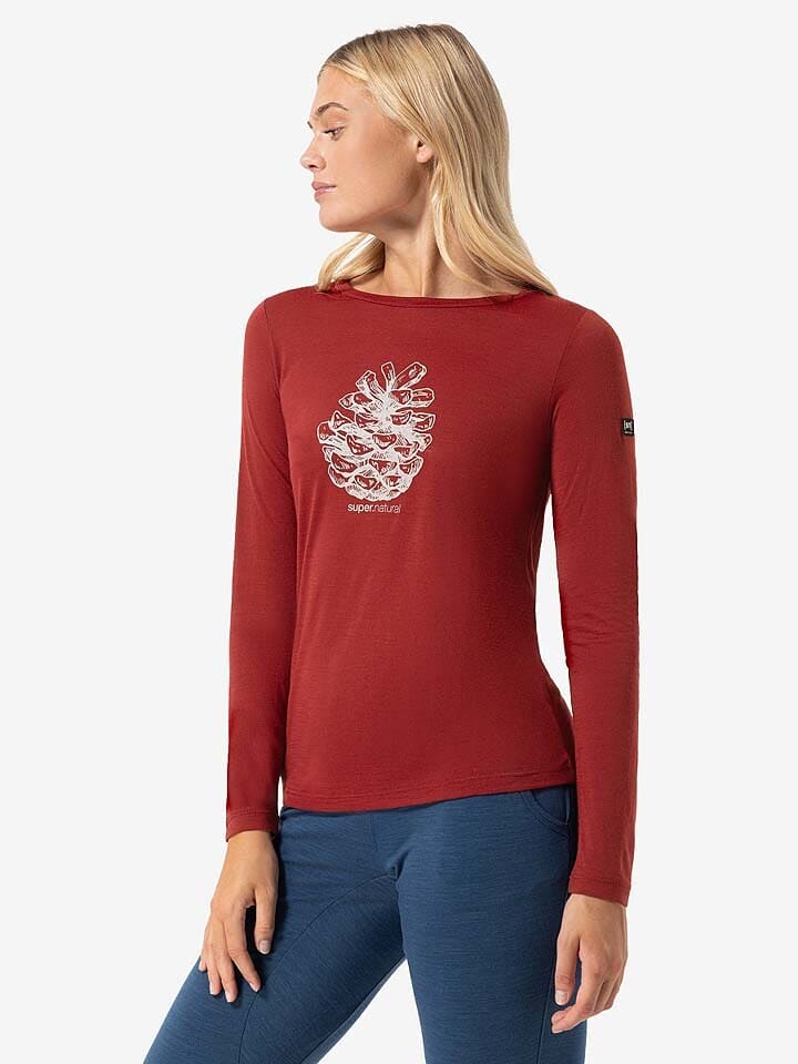 

Лонгслив super.natural Funktionslongsleeve Pine Cone, красный