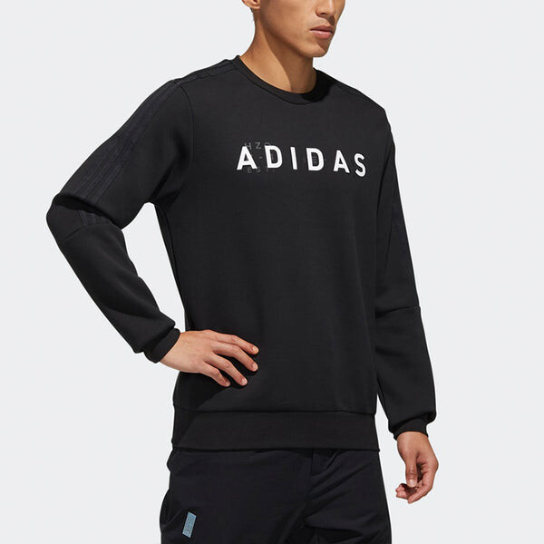 Толстовка logo printing sports round neck pullover black Adidas, черный — фото 4